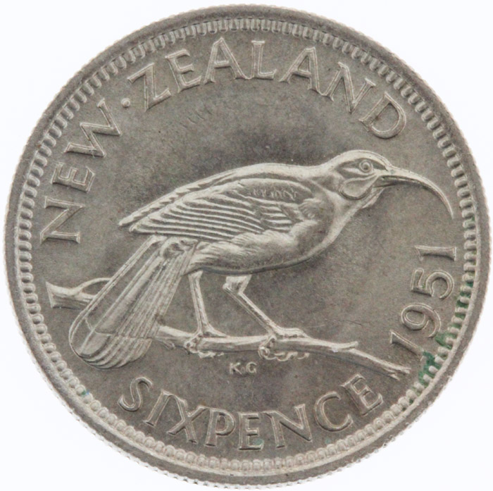 New Zealand 1951 Sixpence, Gem image