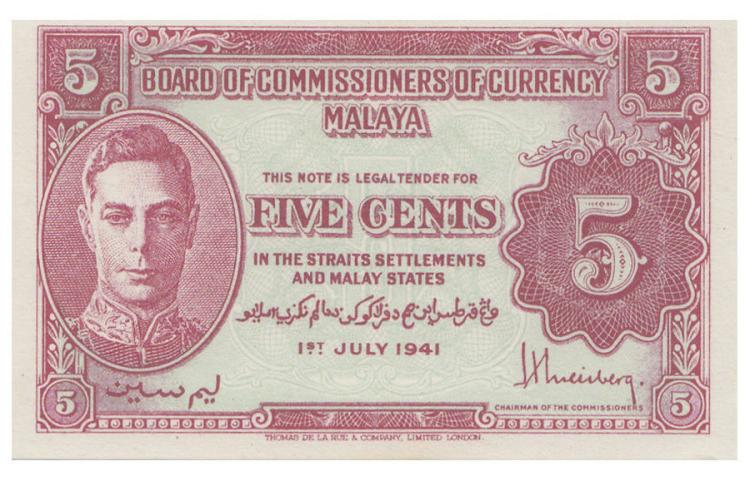 Malaya Five Cents 'Ist July... image