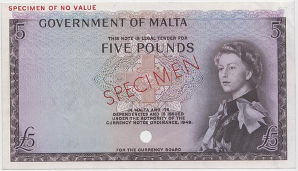 Malta. (1961) £5 'Specimen'... image