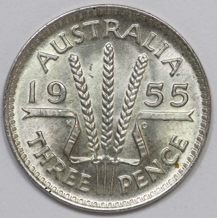 Australia 1955 Threepence, Gem image