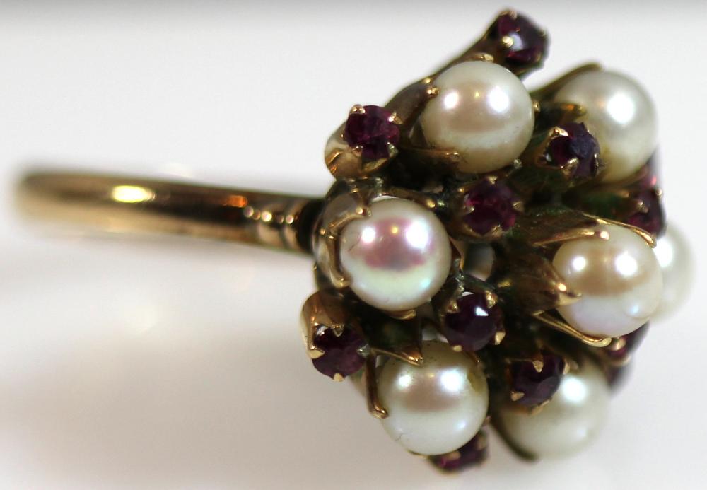 Pearl and Ruby Cluster ring... image