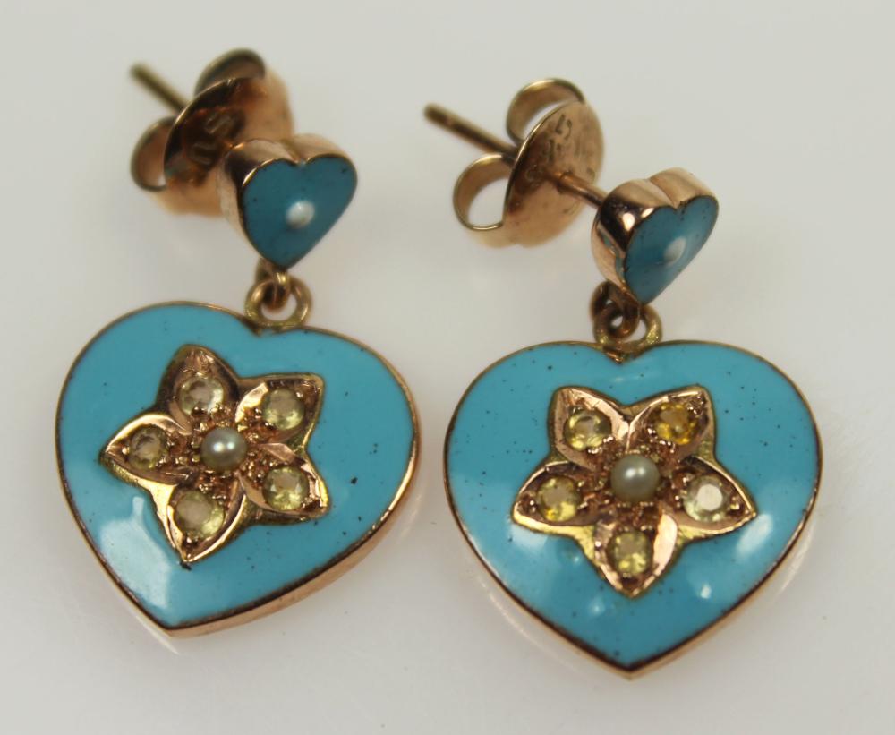 Blue enamelled Heart Earrin... image