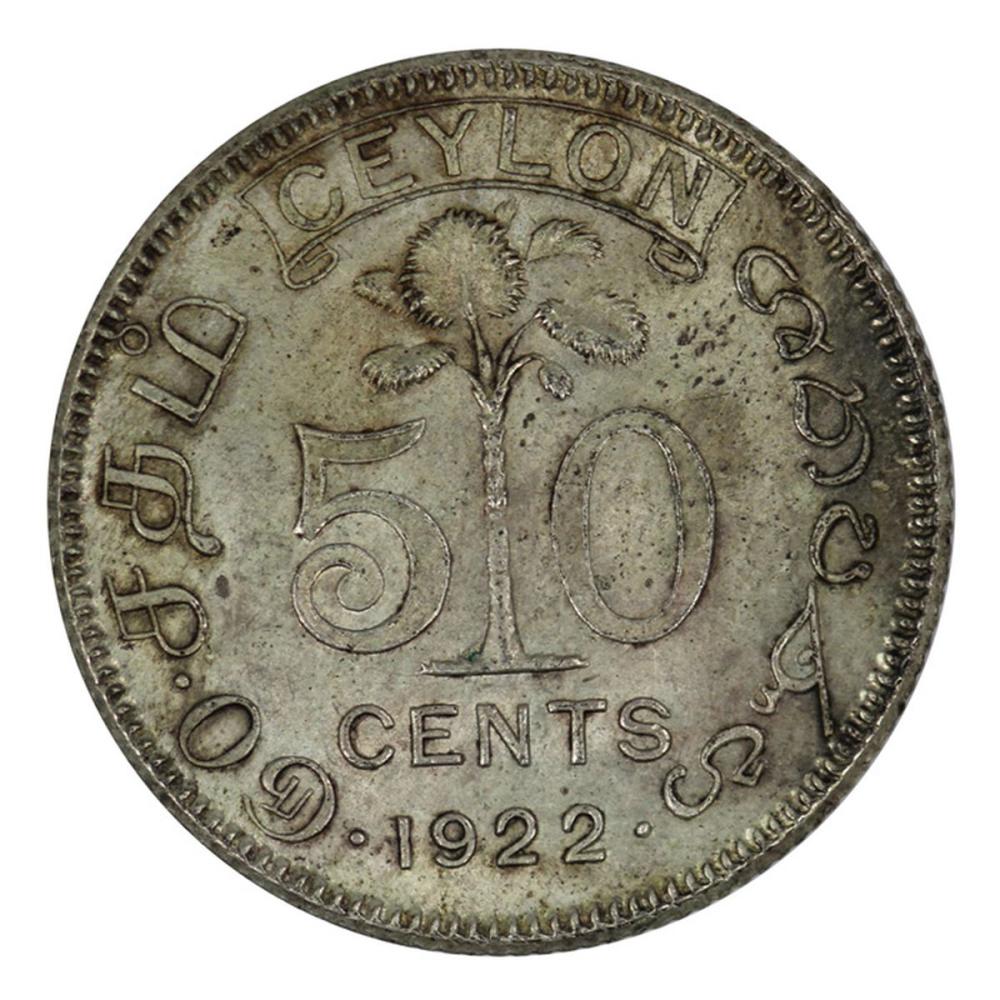 Ceylon 1922 50 Cents, Uncir... image