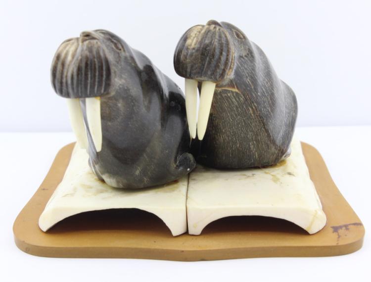 Two Walrus carved in Horn s... image