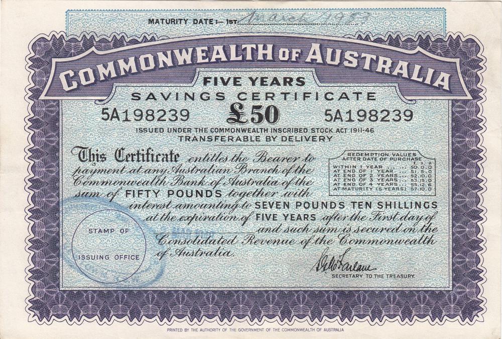 Australia 1949-53 £50 Savin... image