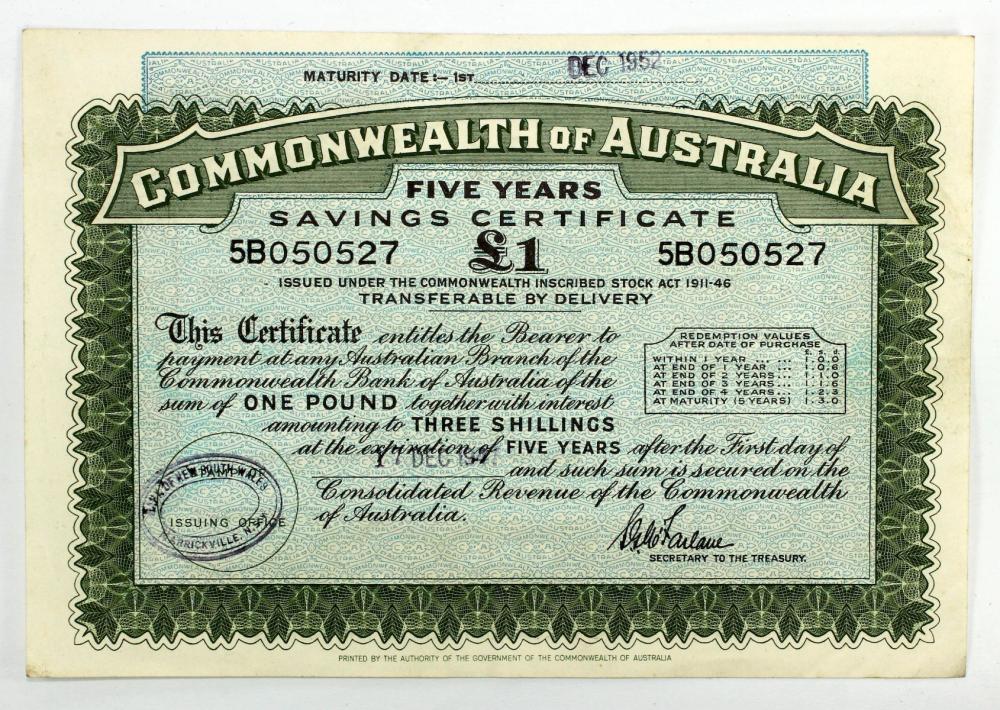 Australia 1947-52 £1 Saving... image