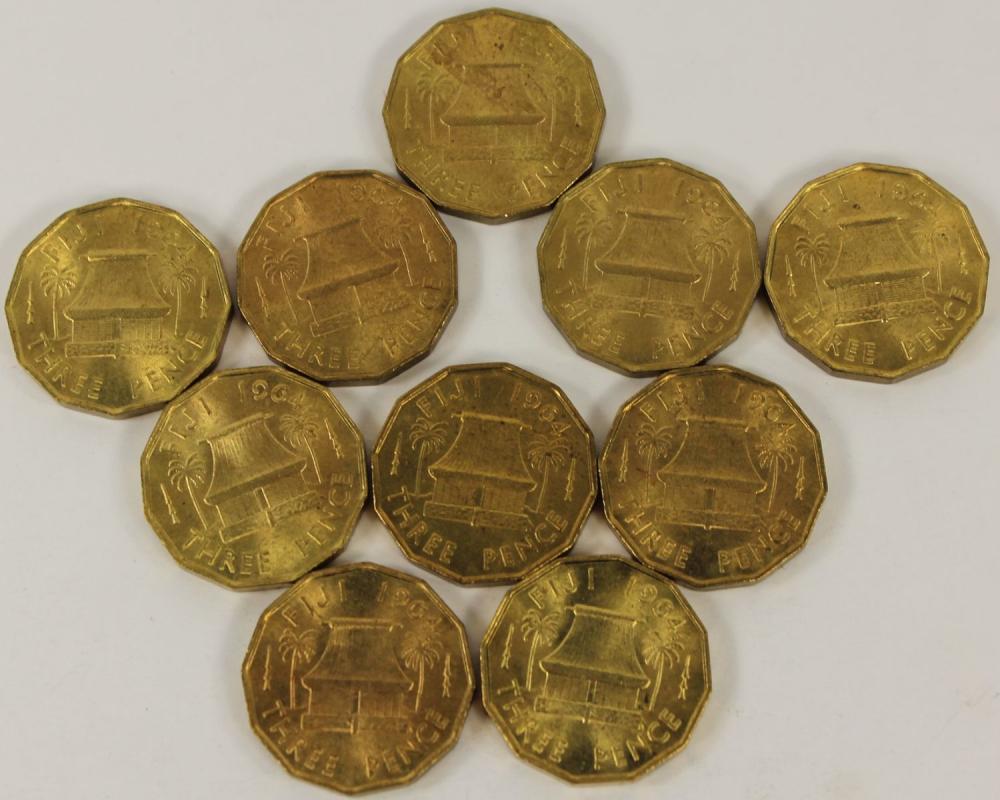 Fiji 1964 Brass Threepences... image