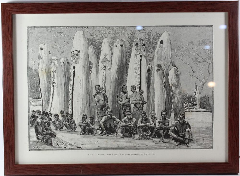 Framed Black & White Print of Natives of Vanuatu taken from Le Tour du Monde (1898)