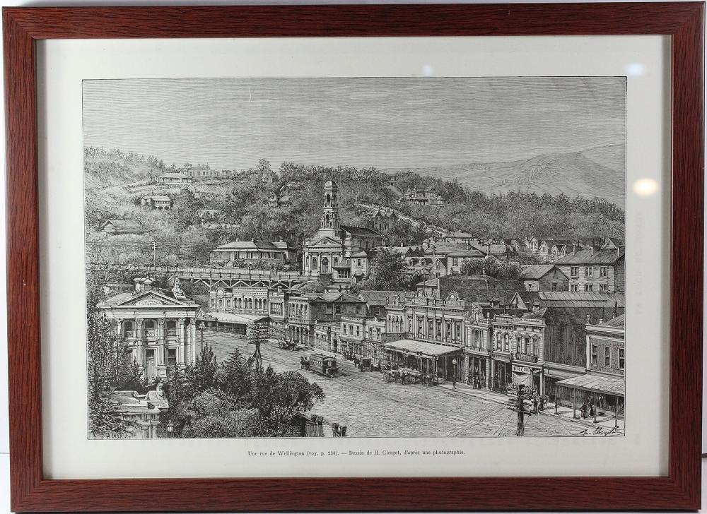 Framed Black & White Print of Wellington (New Zealand) taken from Le Tour du Monde (1890)