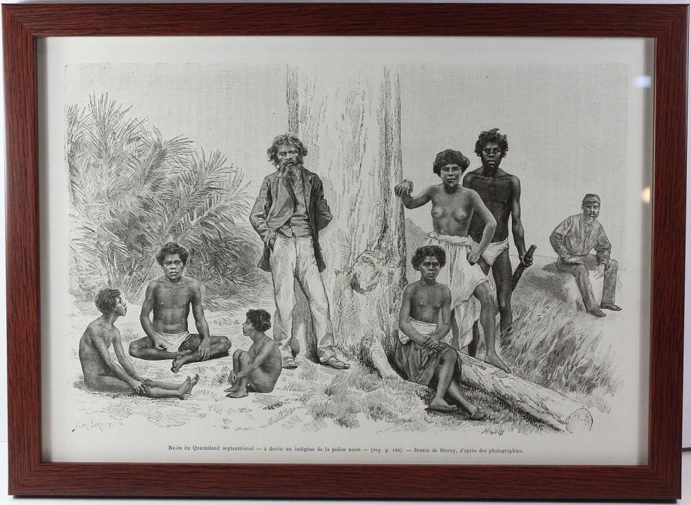 Framed Black & White Print of Natives of Queensland (Australia) taken from Le Tour du Monde (1888)