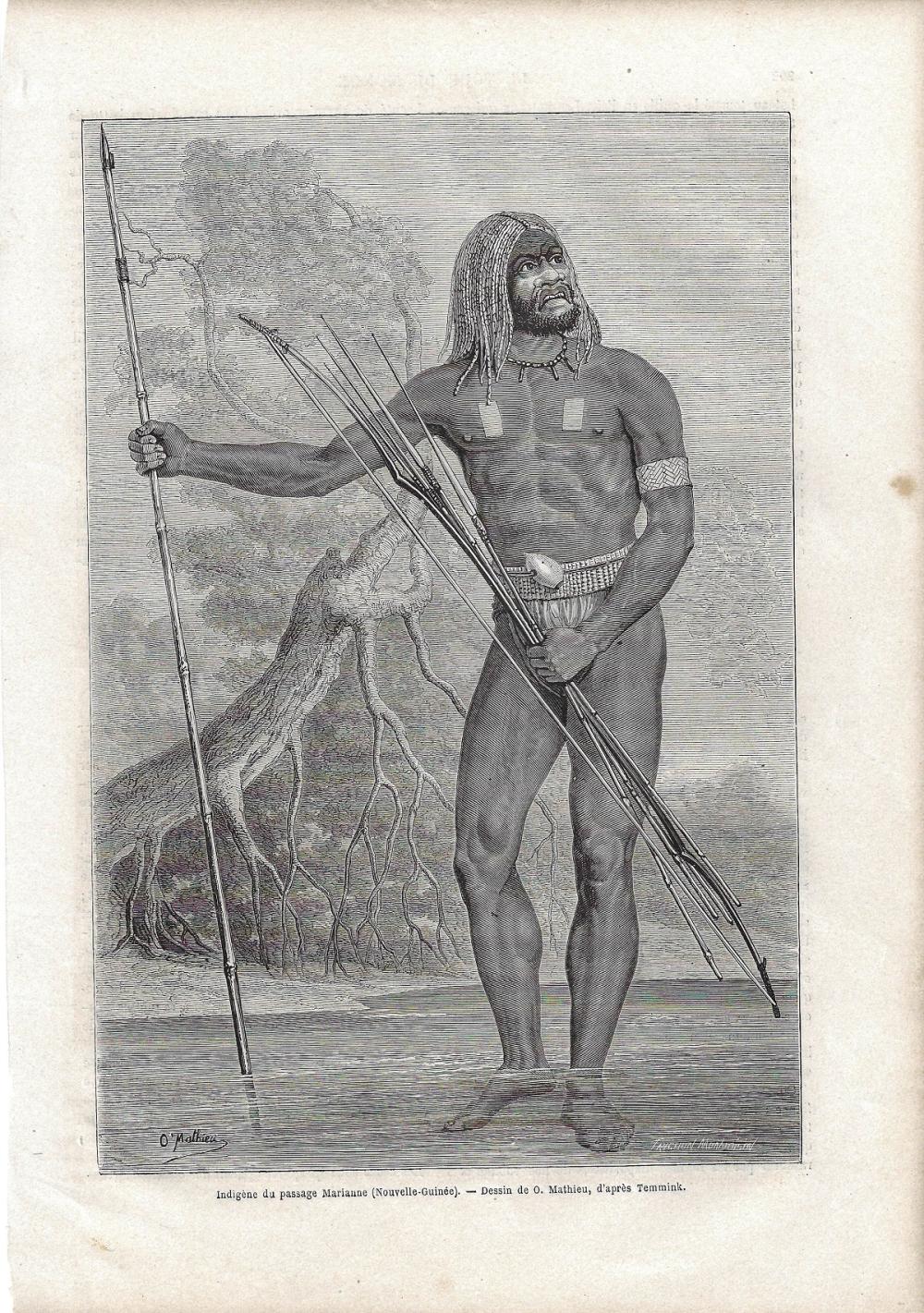 French-titled Lithograph of a 'New Guinea Native' taken from Le Tour du Monde