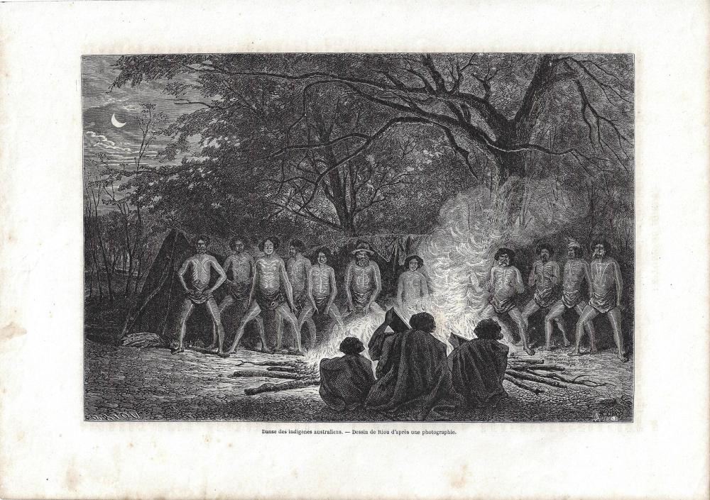 French-titled Lithograph of 'Australian Aborigines' taken from Le Tour du Monde