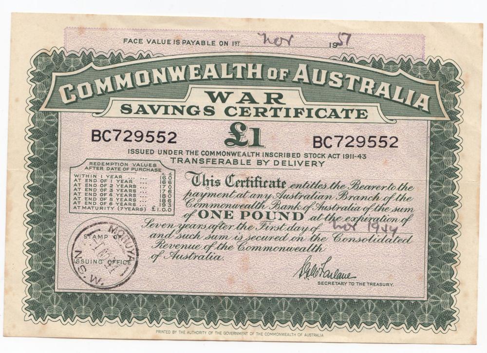 WWII Australia £1 War Savin... image