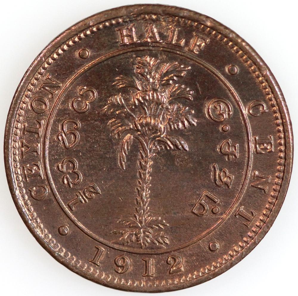 Ceylon. 1912 Half Cent, Cho... image