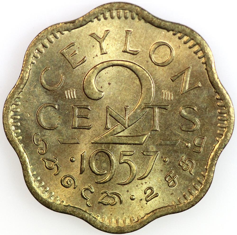 Ceylon. 1957 Two Cent, Gem image