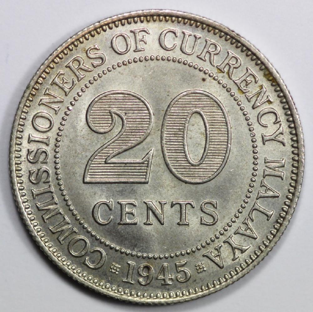 Malaya. 1945 Silver 20 Cent... image