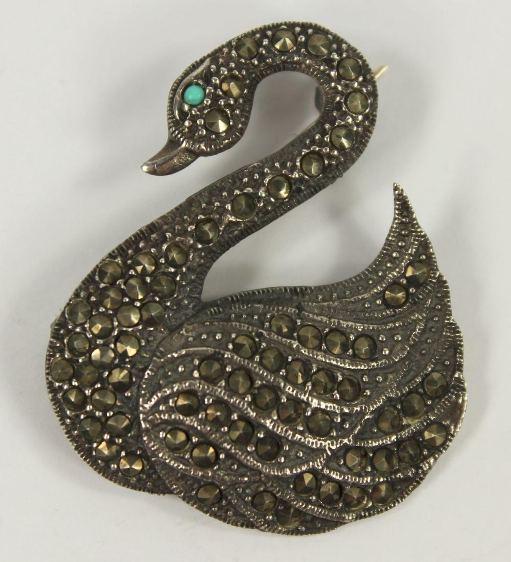 Swan Marcasite Brooch in St... image