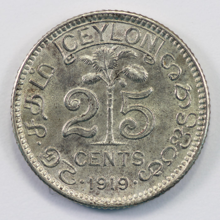 Ceylon 1919 25 Cents, Light... image