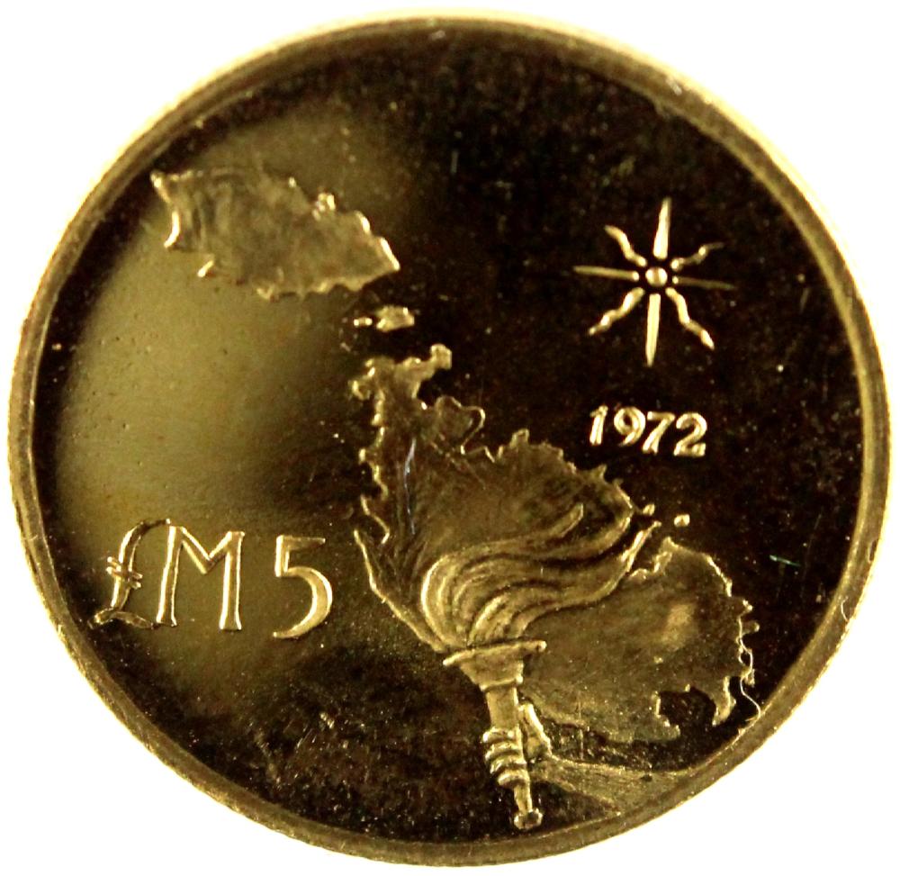 Malta. 1972 Gold (0.916) £5... image