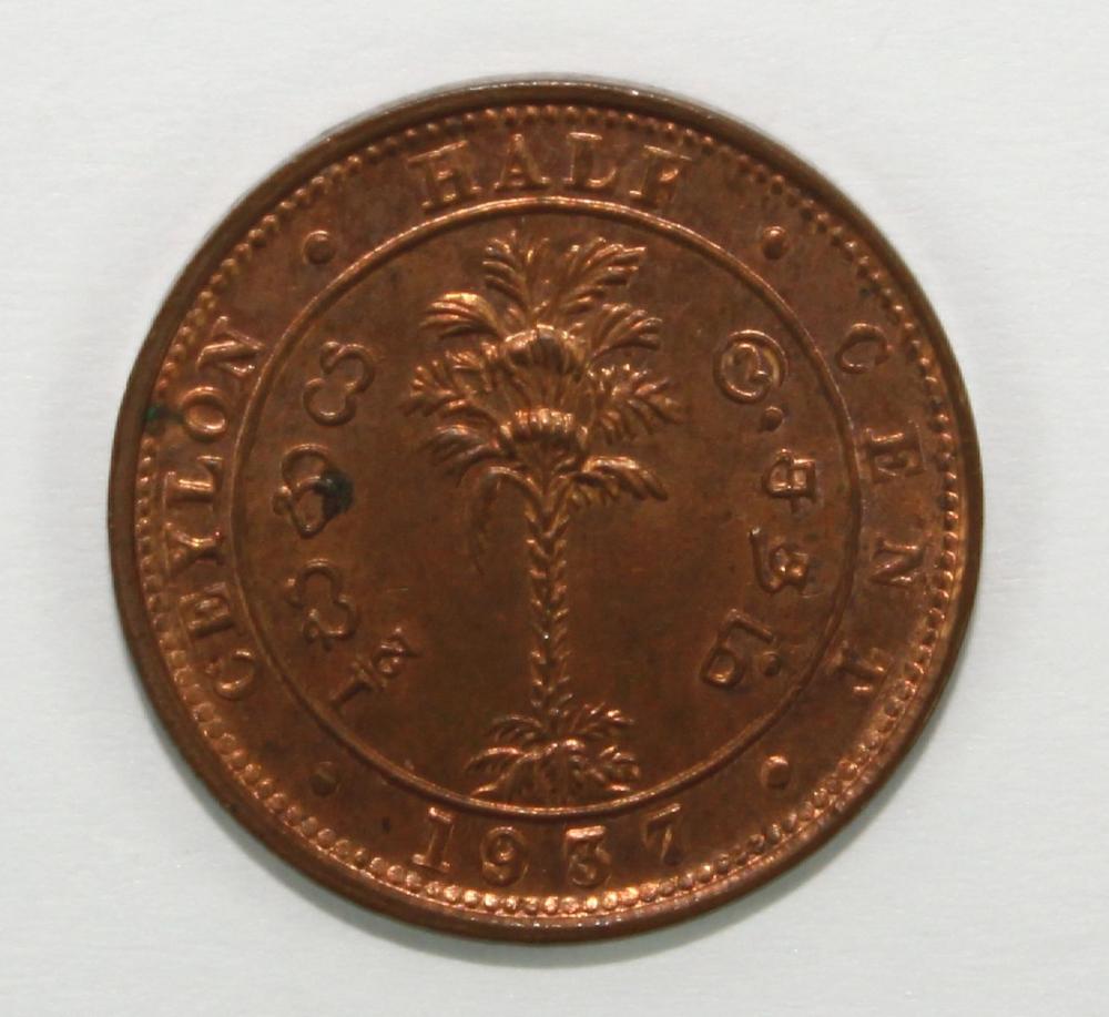 Ceylon 1937 Half Cent, Unci... image