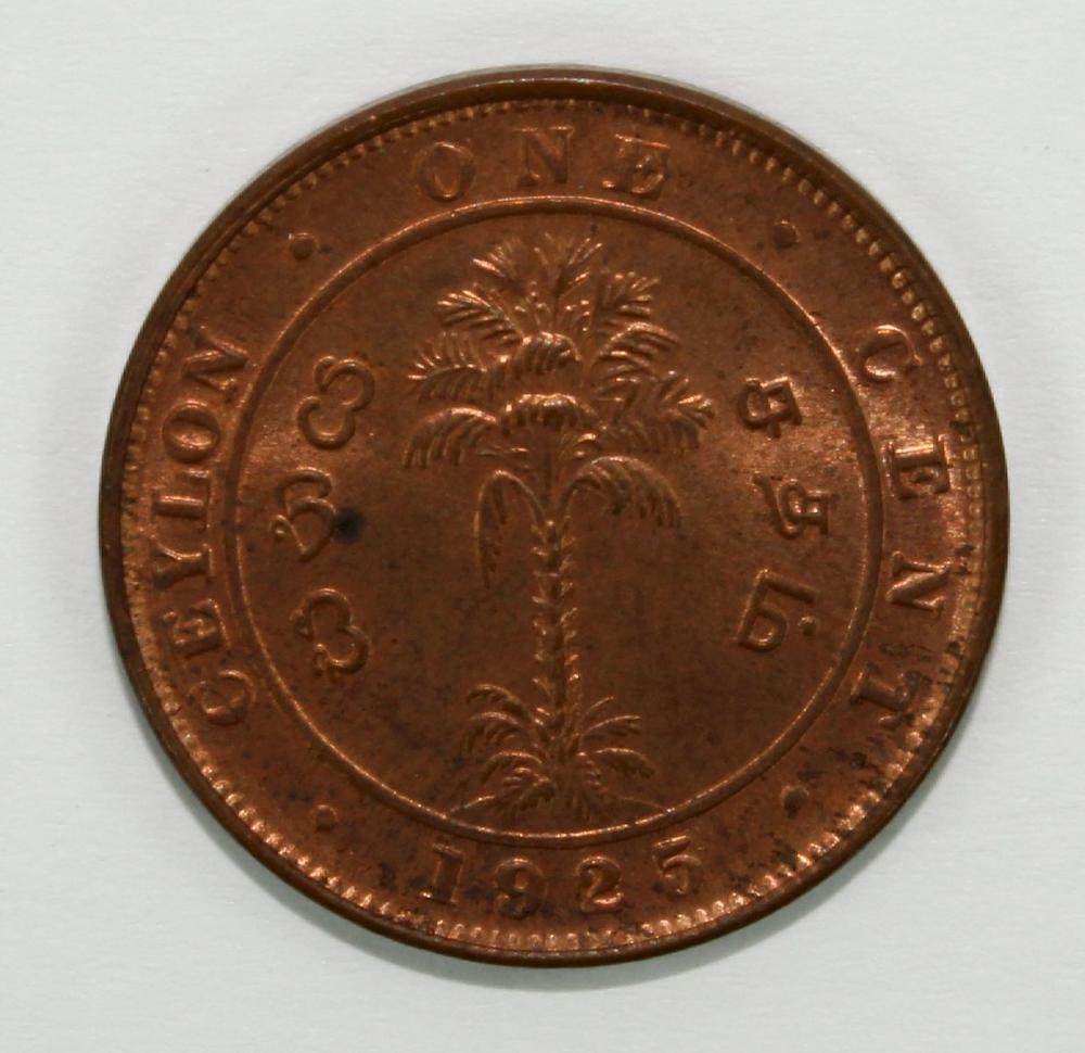 Ceylon 1925 Cent, Choice Un... image