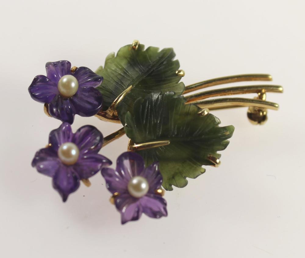 Carved Glass Floral Brooch ... image