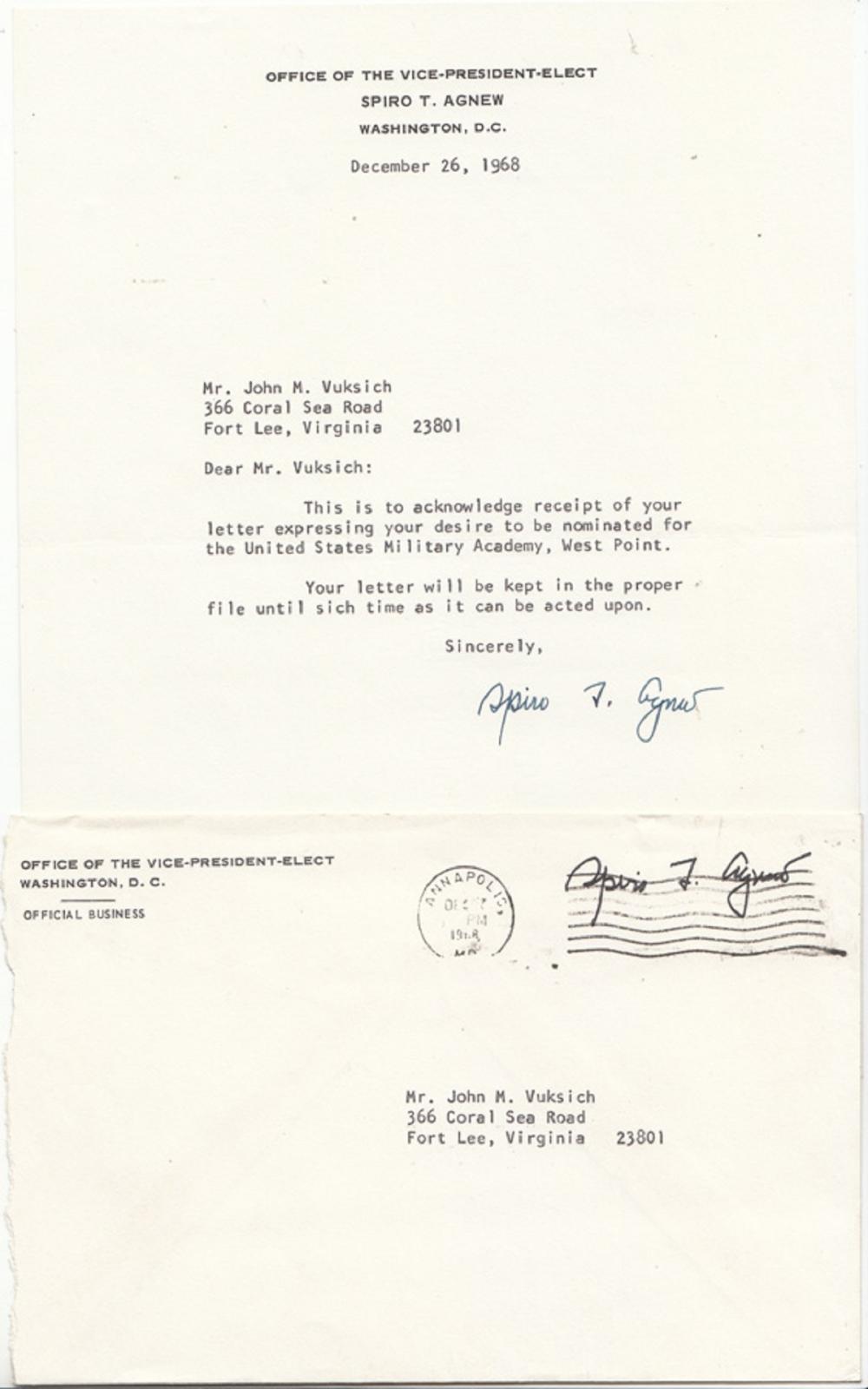 Spiro Agnew signed note on ... image