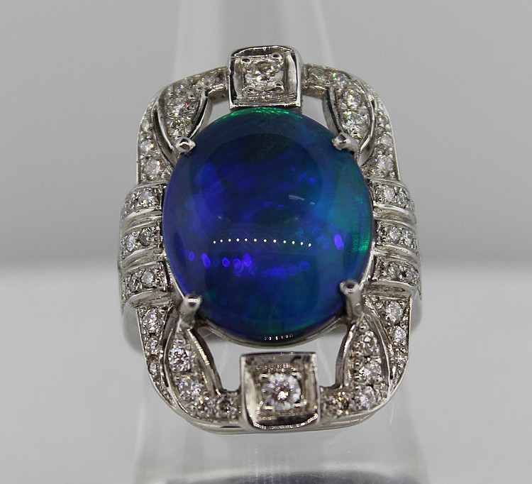 Deco Style Opal & Diamond Ring image