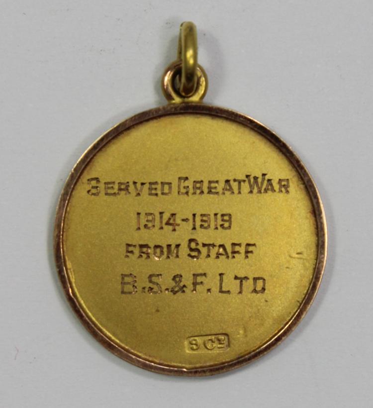 WWI Fob in 9ct Gold "Served... image