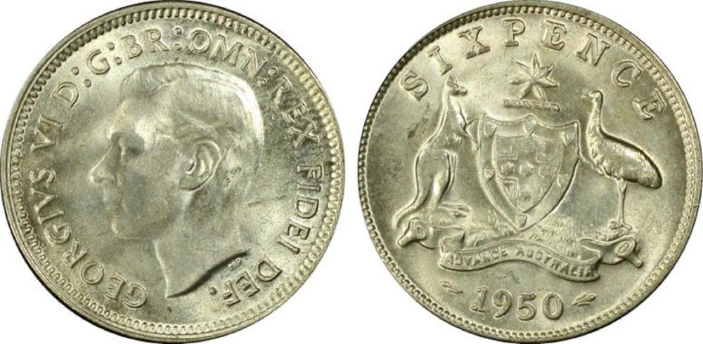 Australia 1950 Sixpence, PC... image