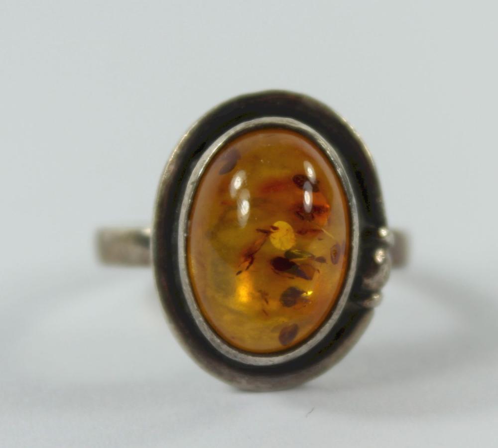 Amber Dome Ring in Sterling... image