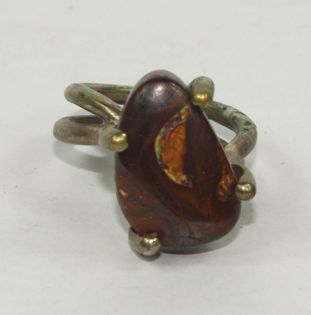 Silver-plate Boulder Opal Ring image