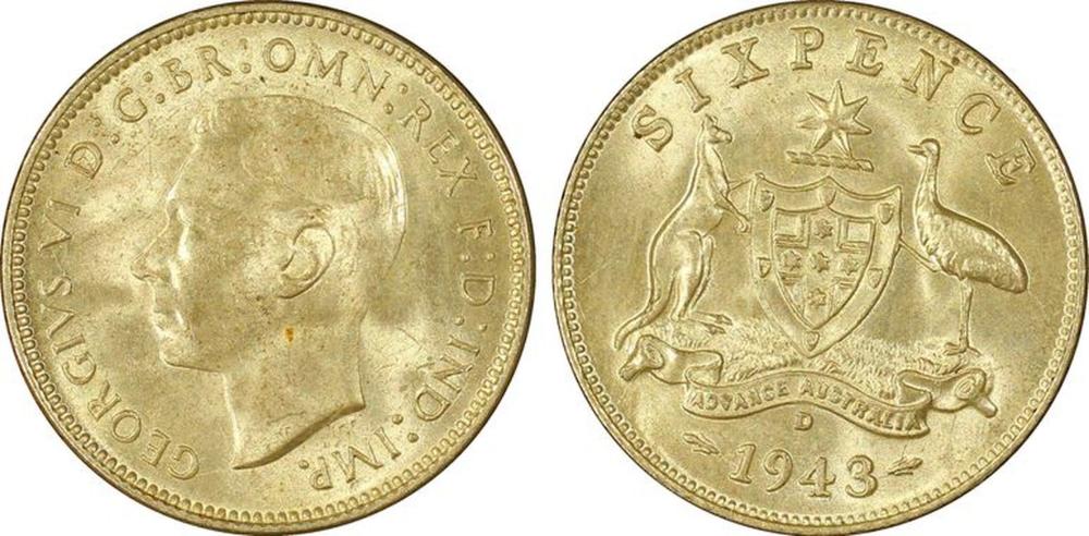 Australia 1943 D Sixpence, ... image