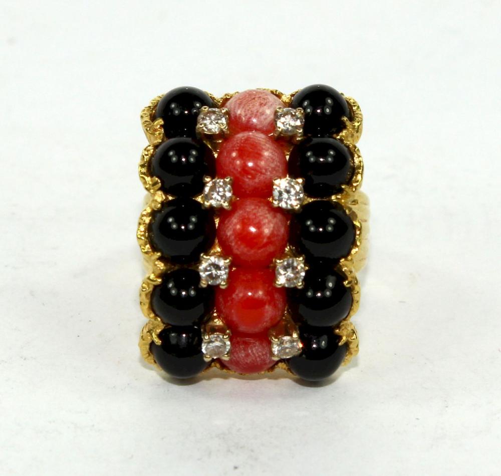 Black & Red Coral Bead Ring... image