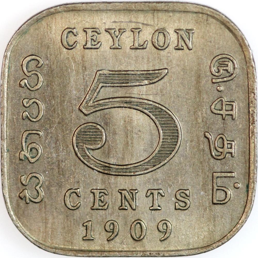 Ceylon 1909 Five Cent, near... image