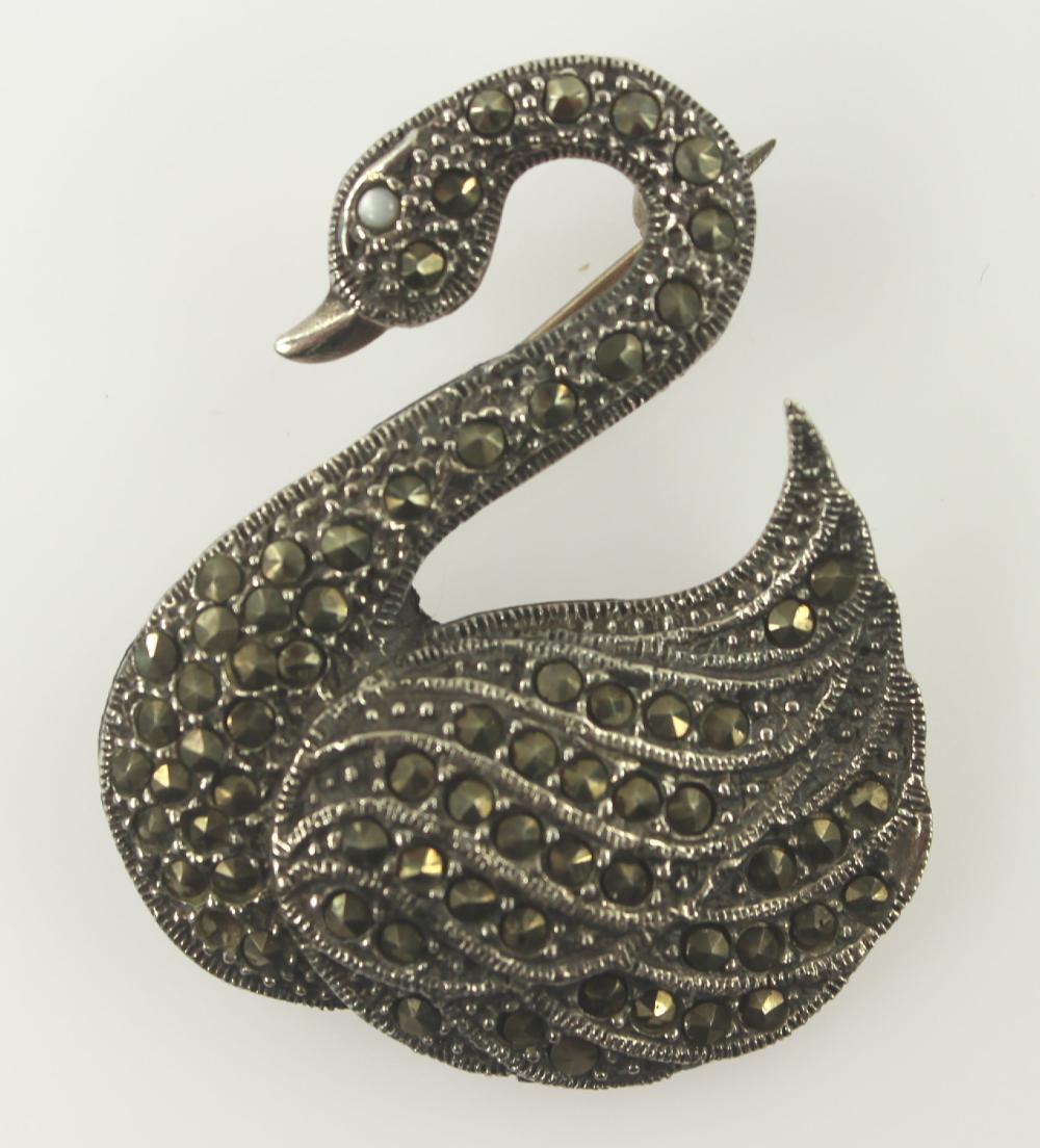 Swan Brooch in Marcasite & ... image