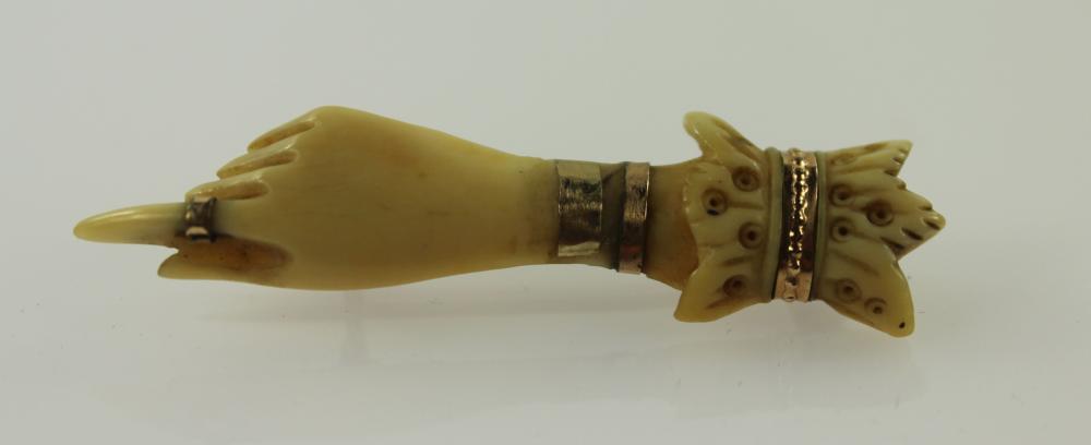 Antique Ivory Hand Brooch w... image