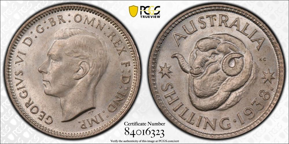 Australia 1938 Shilling, PCGS MS66