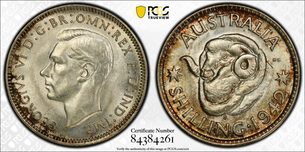 Australia 1942 S Shilling, PCGS MS64+