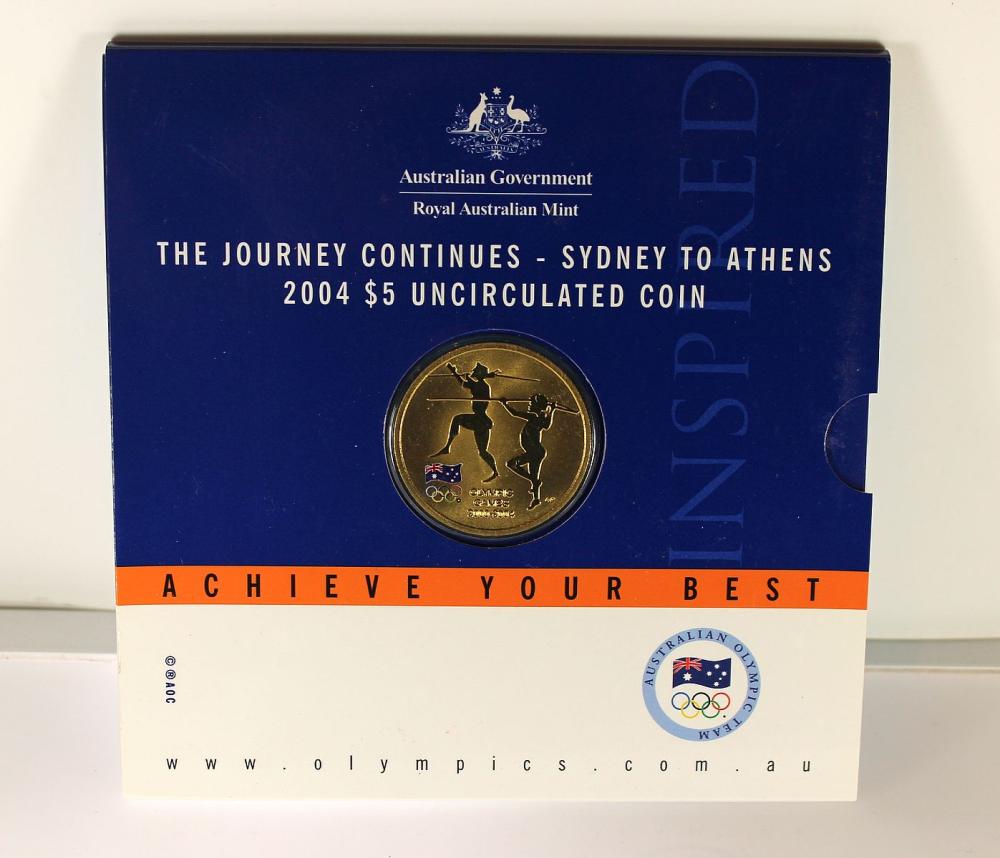 Australia 2004 'Sydney to Athens' Al-Br Five Dollar, Uncirculated