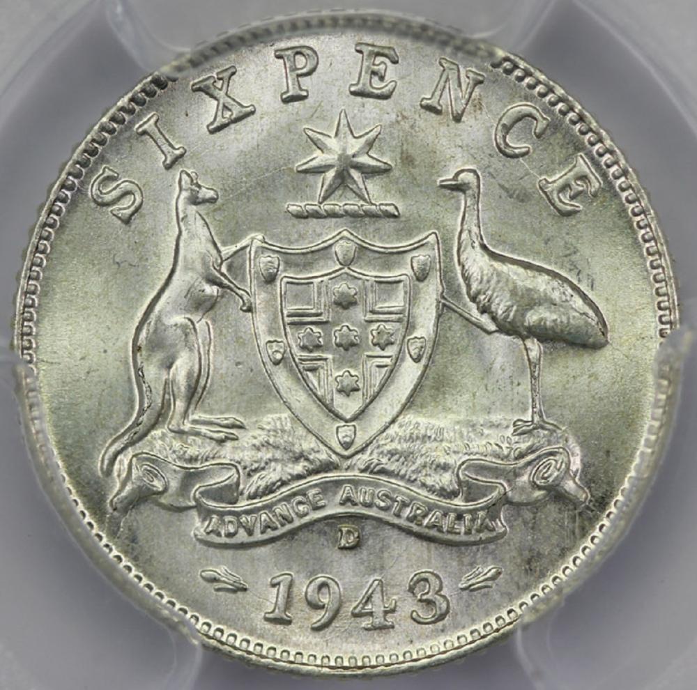 Australia 1943 D Sixpence, ... image