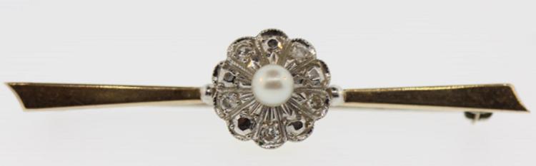 Vintage Diamond & Pearl Pin... image