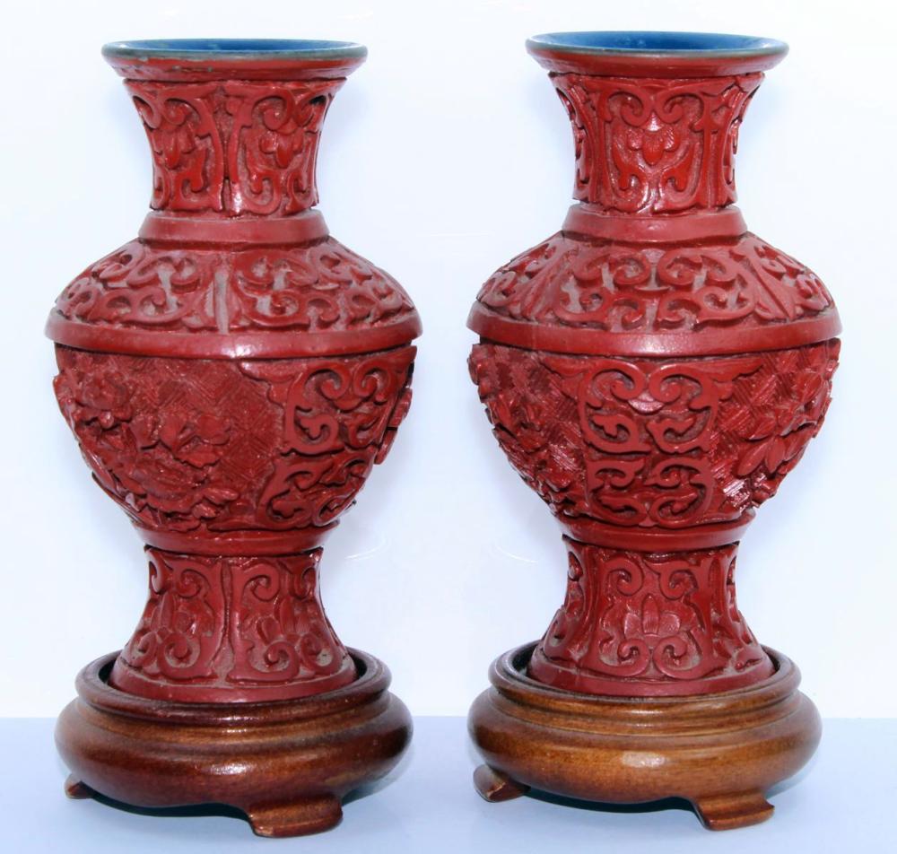 Chinese Cinnabar Vases with... image