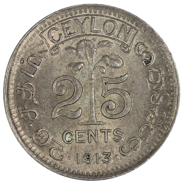 Ceylon 1913 25 Cent, Toned ... image