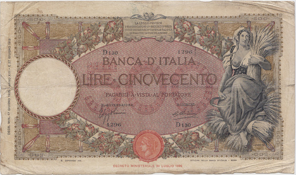 Italy (21.3.1930) 500 Lire,... image