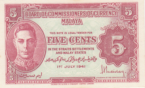 Malaya 1941 5 Cent, Uncircu... image