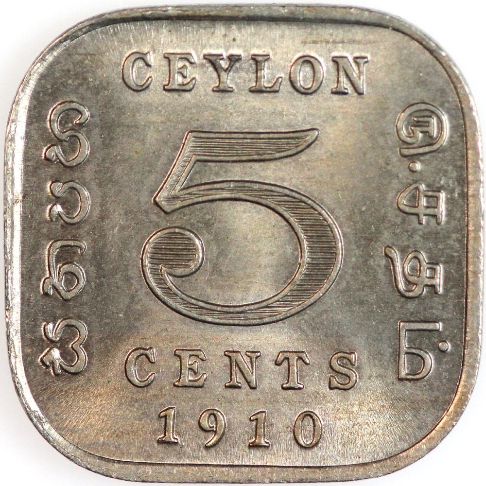 Ceylon. 1910 Five Cent, Gem image