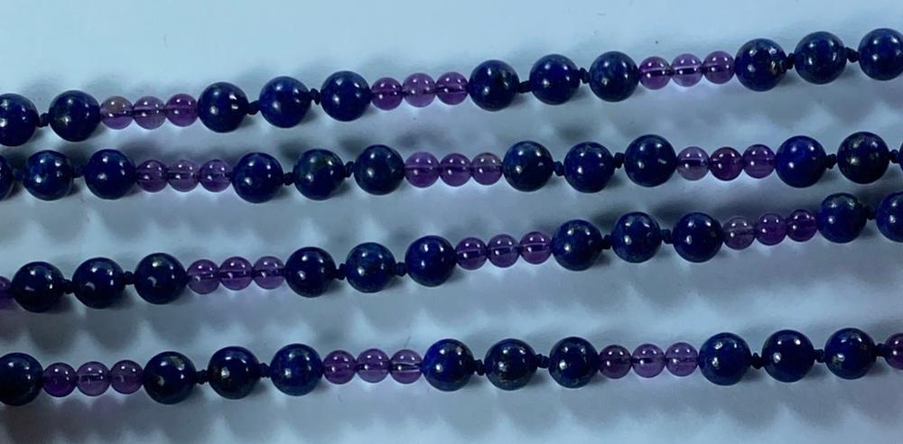 Matinee Length Bead Necklace of Amethyst & Lapis Lazuli