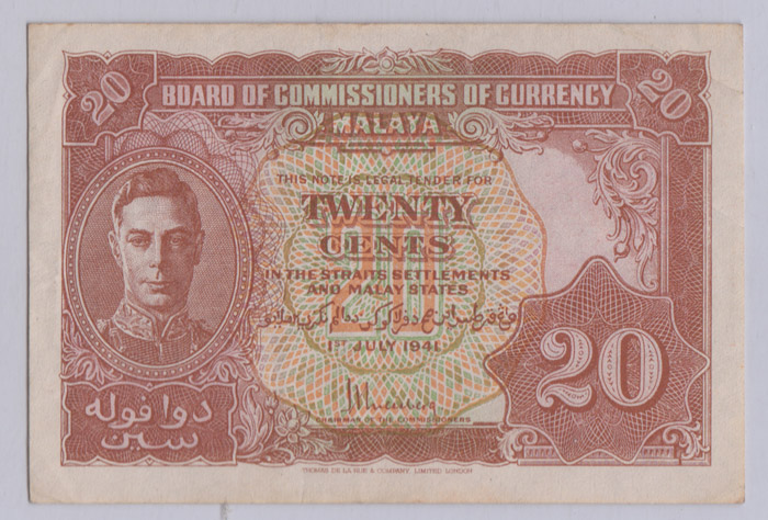 Malaya 1941 Twenty Cent, ab... image