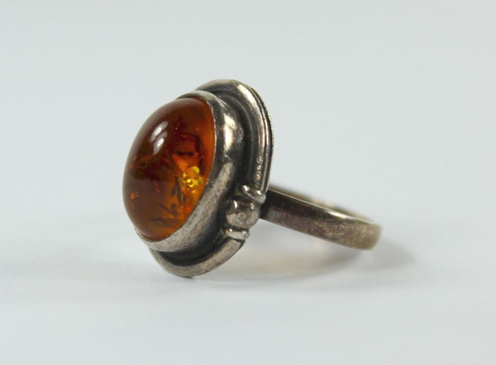 Amber Dome Ring in Sterling... image